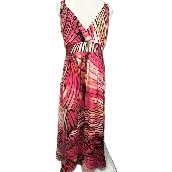 Coldwater Creek 100% Silk Flowy Wrap Bodice Empire Maxi Dress Glam Pink Women 8 - Picture 4 of 10